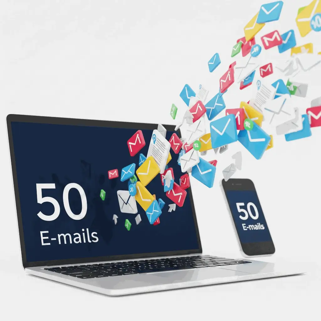 Disparo de até 50 e-mails por dia, 1.5 mil mês